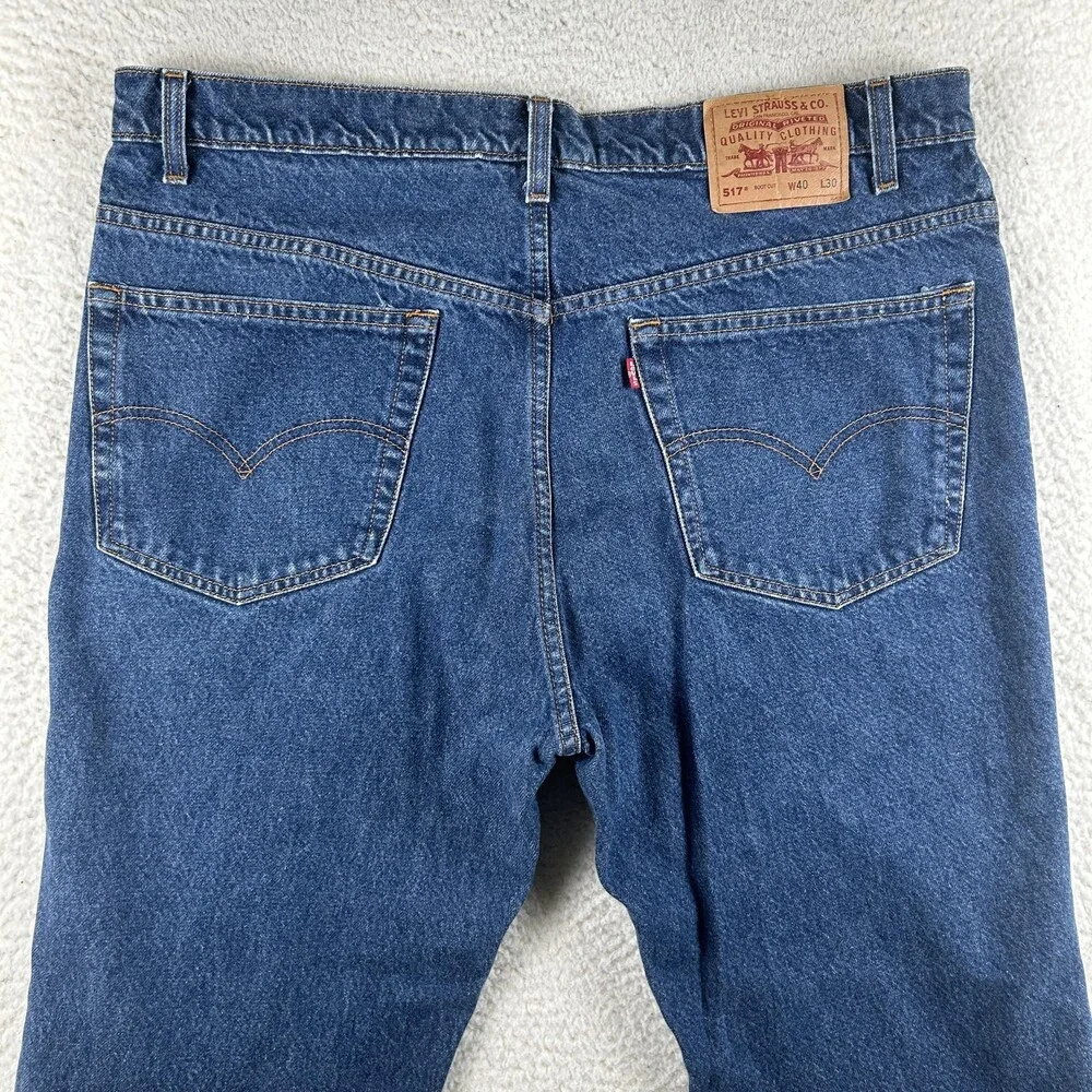 Vintage Levis 517 Jeans Mens 40x27 Medium Wash Denim Bootcut Zip 90s Hemmed